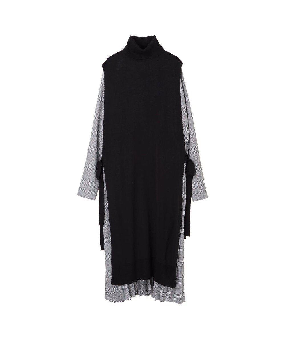 setタートルニットベスト チェック柄シャツワンピース white f