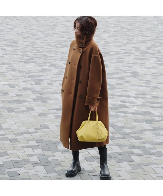 LA BAGAGERIE 【インスタグラマー・本郷智香子さんコラボ商品】フレームソフトレザーバッグ Mサイズ イエロー