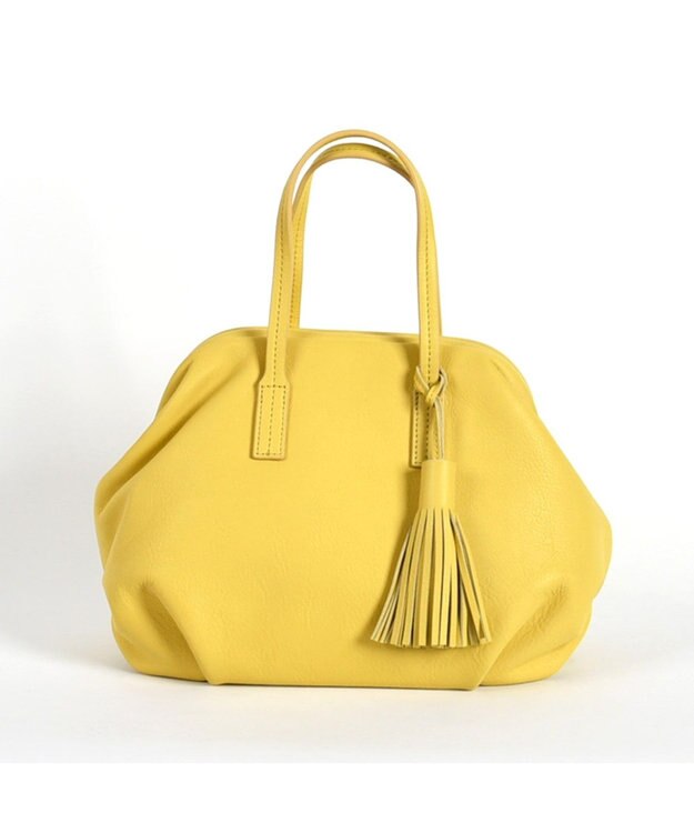 LA BAGAGERIE 【インスタグラマー・本郷智香子さんコラボ商品】フレームソフトレザーバッグ Mサイズ イエロー