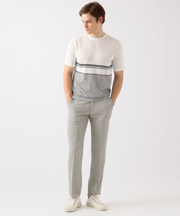 JOSEPH ABBOUD 【NEW BEDFORD】ドレープへリンボン パンツ ライトグレー系