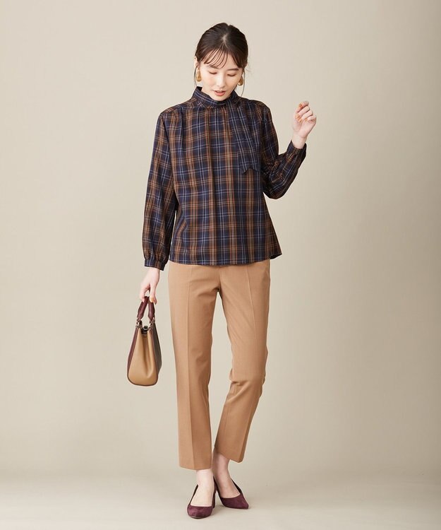 J.PRESS LADIES 【洗える】T/Rアルガンシルク クロップドパンツ キャメル系