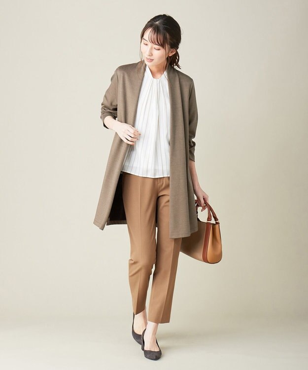 J.PRESS LADIES 【洗える】T/Rアルガンシルク クロップドパンツ キャメル系