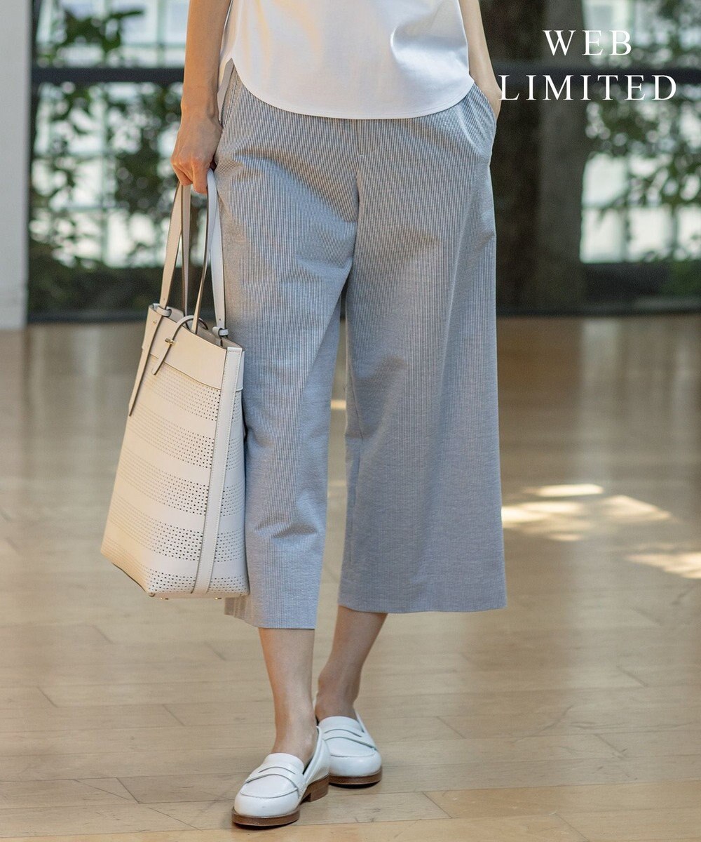 WEB限定】コットンリネンストライプ ワイドパンツ / J.PRESS LADIES L