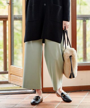 J.PRESS LADIES 【洗える】40／2NEWESTバックピーチ  セミワイドパンツ スモーキーグリーン系