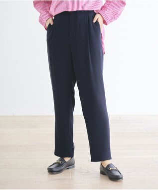 #Newans 【洗える】ジョーゼットテーパードパンツ ネイビー系