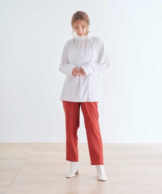 #Newans 【洗える】ジョーゼットテーパードパンツ オレンジ系