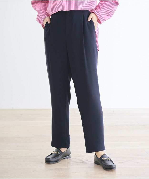 #Newans 【洗える】ジョーゼットテーパードパンツ ネイビー系
