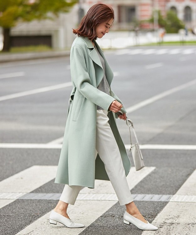 ICB L 【マガジン掲載】WoolRever ベルテッドコート(番号CJ25) スモーキーグリーン系