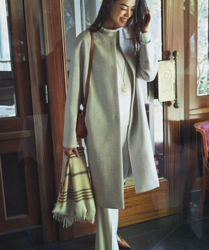 ウールアンゴラビーバー ノーカラーコート