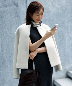 ダブルクロスベロアノーカラーショートコート