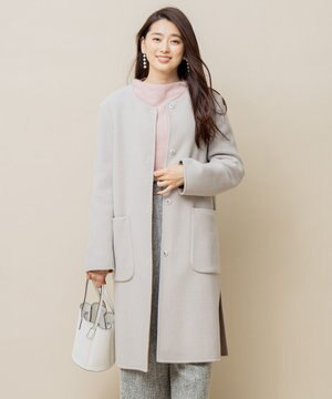 【カシミヤ混】W/Ny カシミヤリバー ノーカラーコート