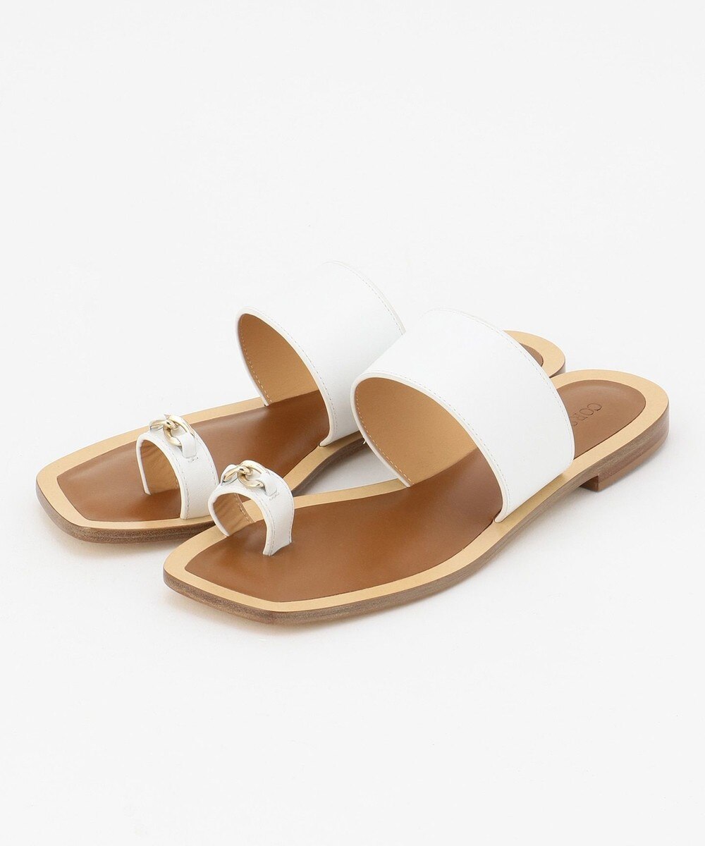 【オンワード】 自由区>シューズ 【CORSO ROMA】フラット レザー サンダル ホワイト 24cm レディース 【送料無料】