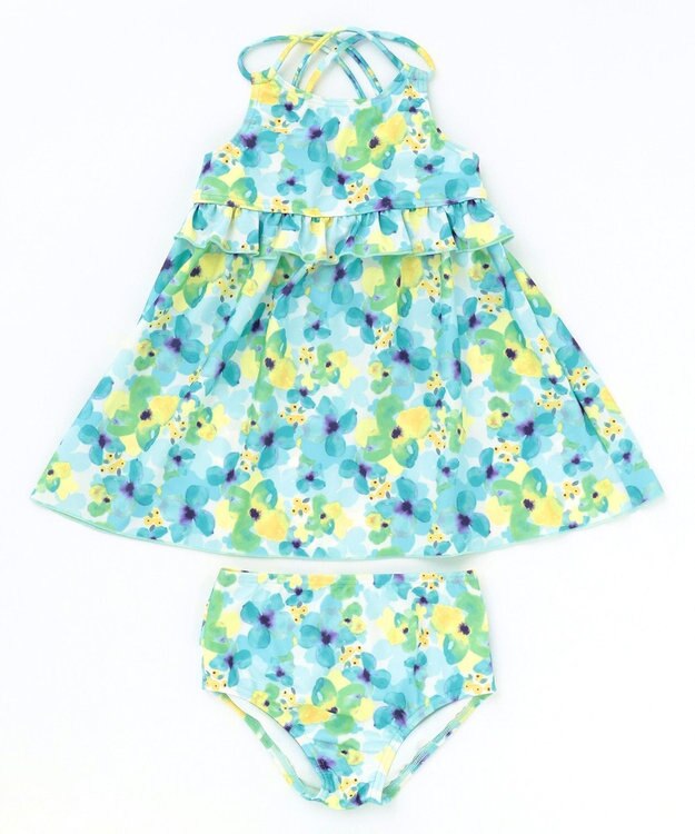 ANY KIDS 水彩タッチ花柄プリント セパレート水着 ブルー系5