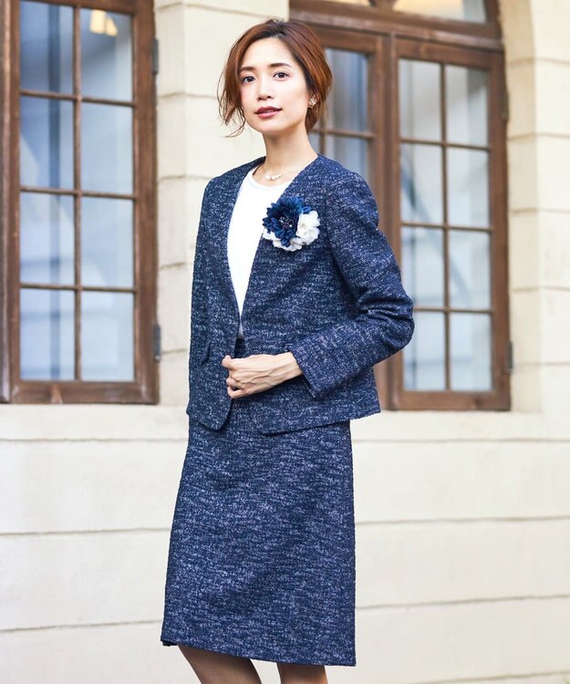 ANY 【セレモニー】グログラン&ツイードジャージー スカート ネイビー系1