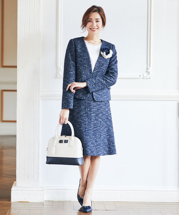 ANY 【セレモニー】グログラン&ツイードジャージー スカート ネイビー系1