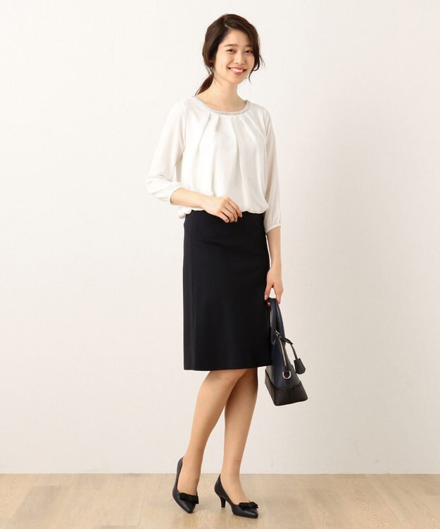 ANY 【セレモニー】グログラン&ツイードジャージー スカート ネイビー系