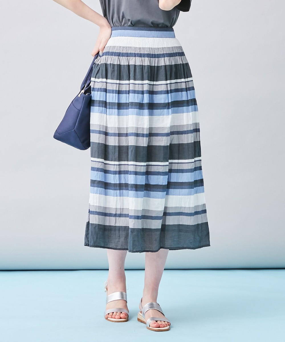 【オンワード】 J.PRESS LADIES>スカート シャーリングランダムボーダー スカート ネイビー 9 レディース 【送料無料】