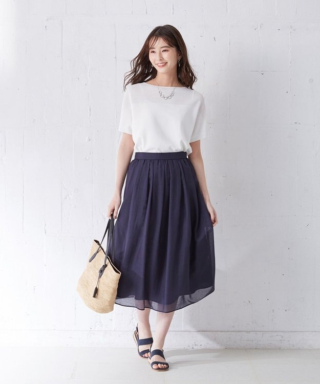 J.PRESS LADIES 【WEB限定色あり】洗えるブライトスパンボイル スカート ネイビー系