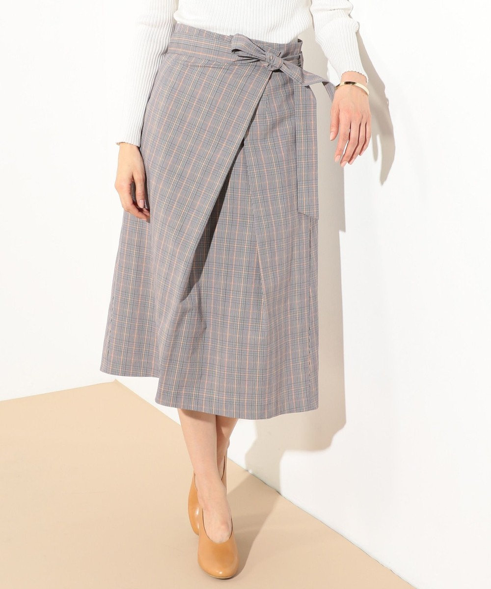 J.PRESS LADIES ストレッチグレンチェック 共布ベルト付きスカート グレー系3