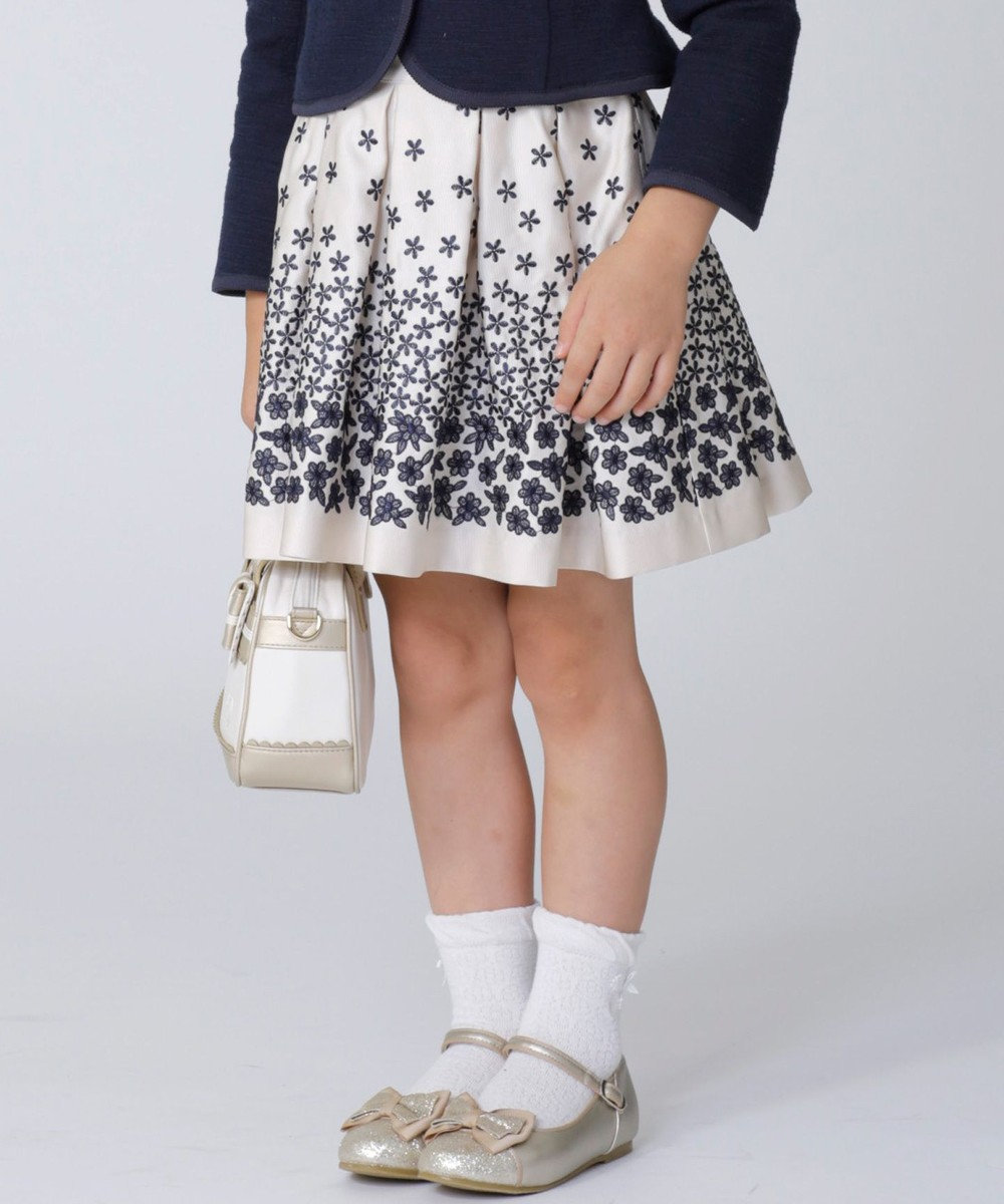 組曲 KIDS 【TODDLER】グラデーションフワラー刺繍 スカート ベージュ系