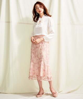 【TOCCA LAVENDER】Leaf Gradation Embroidery スカート, ピンク系7, 0