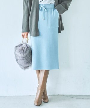 ウールコットン ニットドロストストレートスカート