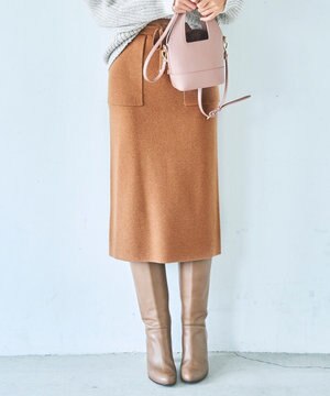 ウールコットン ニットドロストストレートスカート