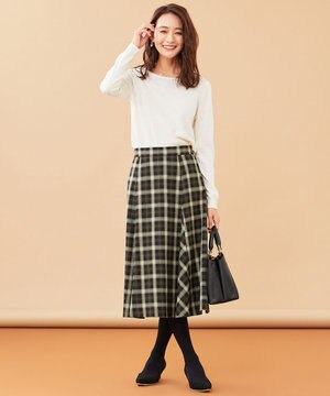 【洗える】フレアチェック/ツイード スカート