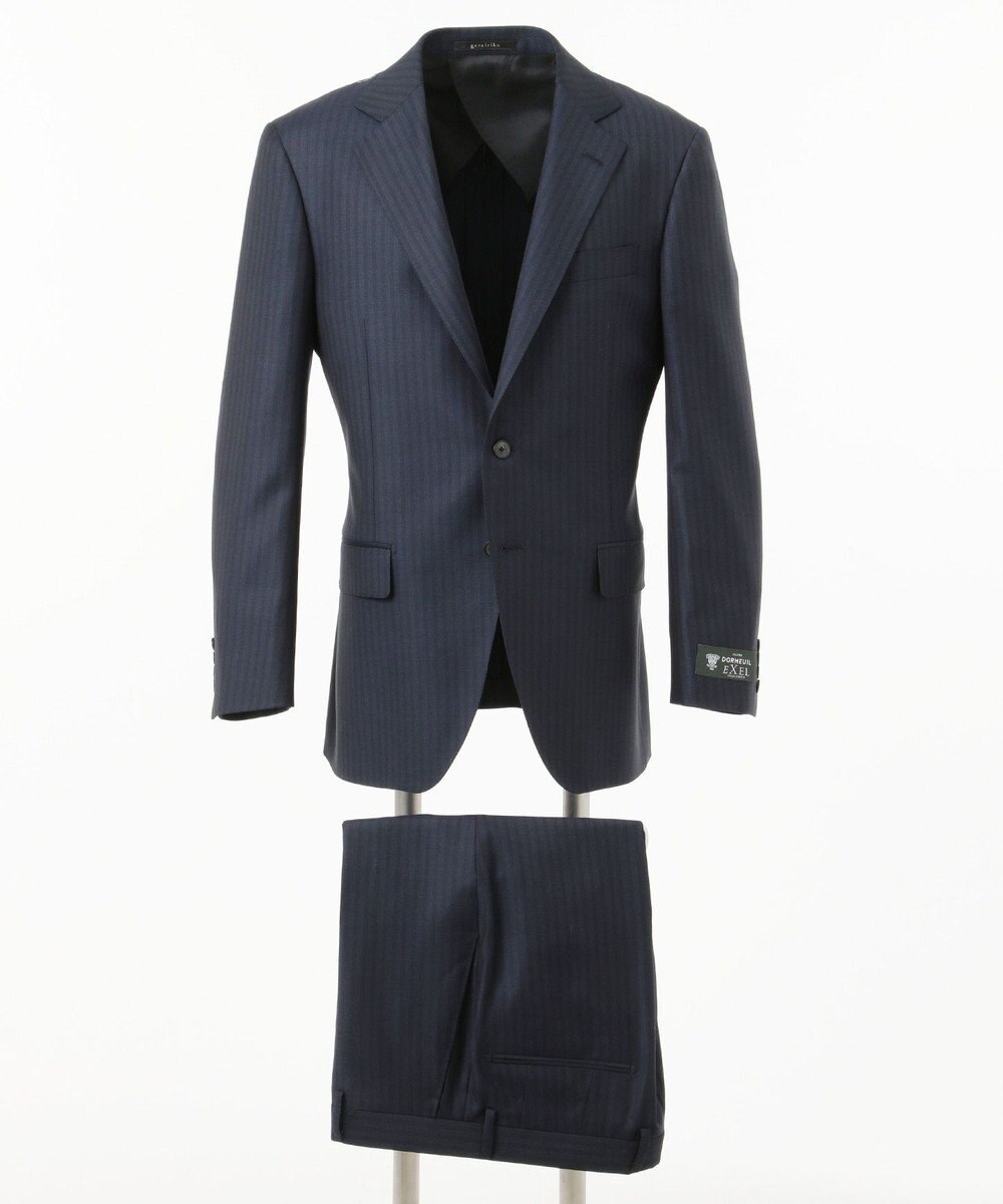 【DORMEUIL】EXEL BLUE ネイビー スーツ/ ストライプ, ネイビー系1, 34(A4)