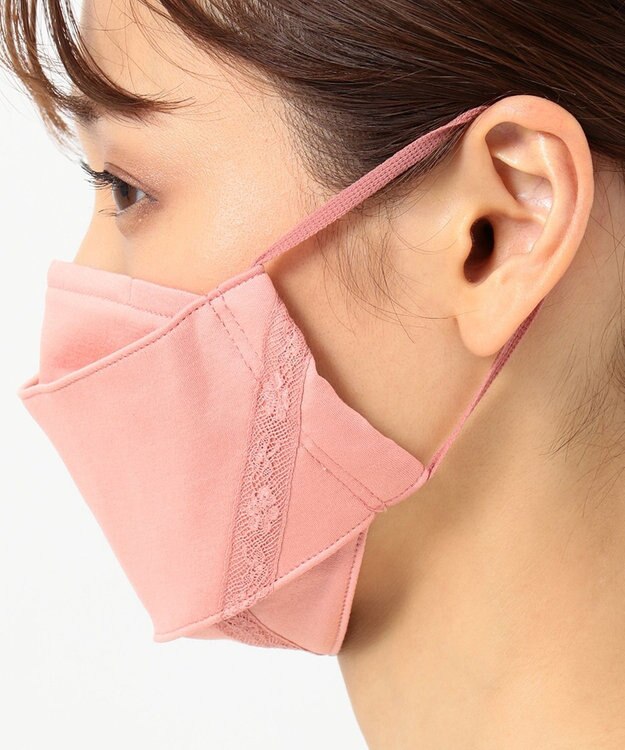 UNFILO 【UVケア/接触冷感/洗える/飛沫ブロック】 レース付きマスク ローズ系