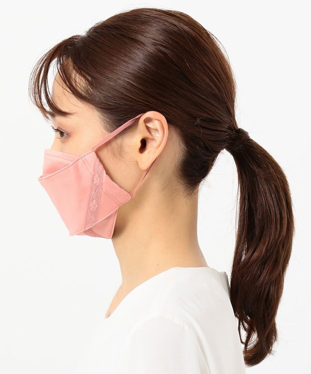 UNFILO 【UVケア/接触冷感/洗える/飛沫ブロック】 レース付きマスク ローズ系