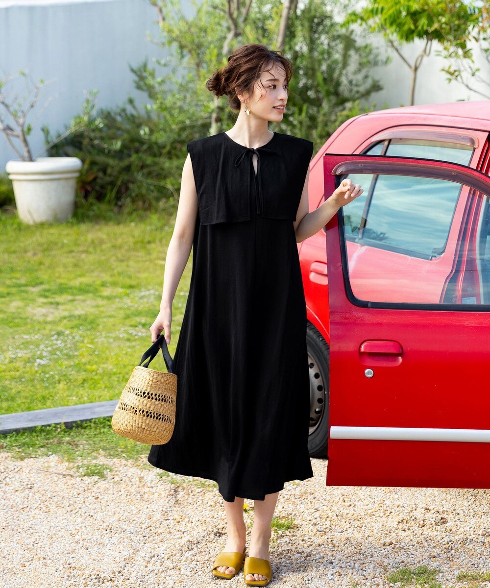 【洗える】リラックス感漂うビッグカラーワンピース