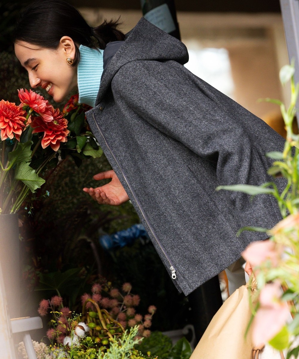 【オンワード】 組曲 S(小さいサイズ)>ジャケット/アウター 【2WAY】ウールモッサ ショートコート モノトーン S2 レディース 【オンワード】 組曲 S(小さいサイズ)>ジャケット/アウター 【2WAY】ウールモッサ ショートコート モノトーン S2 レディース