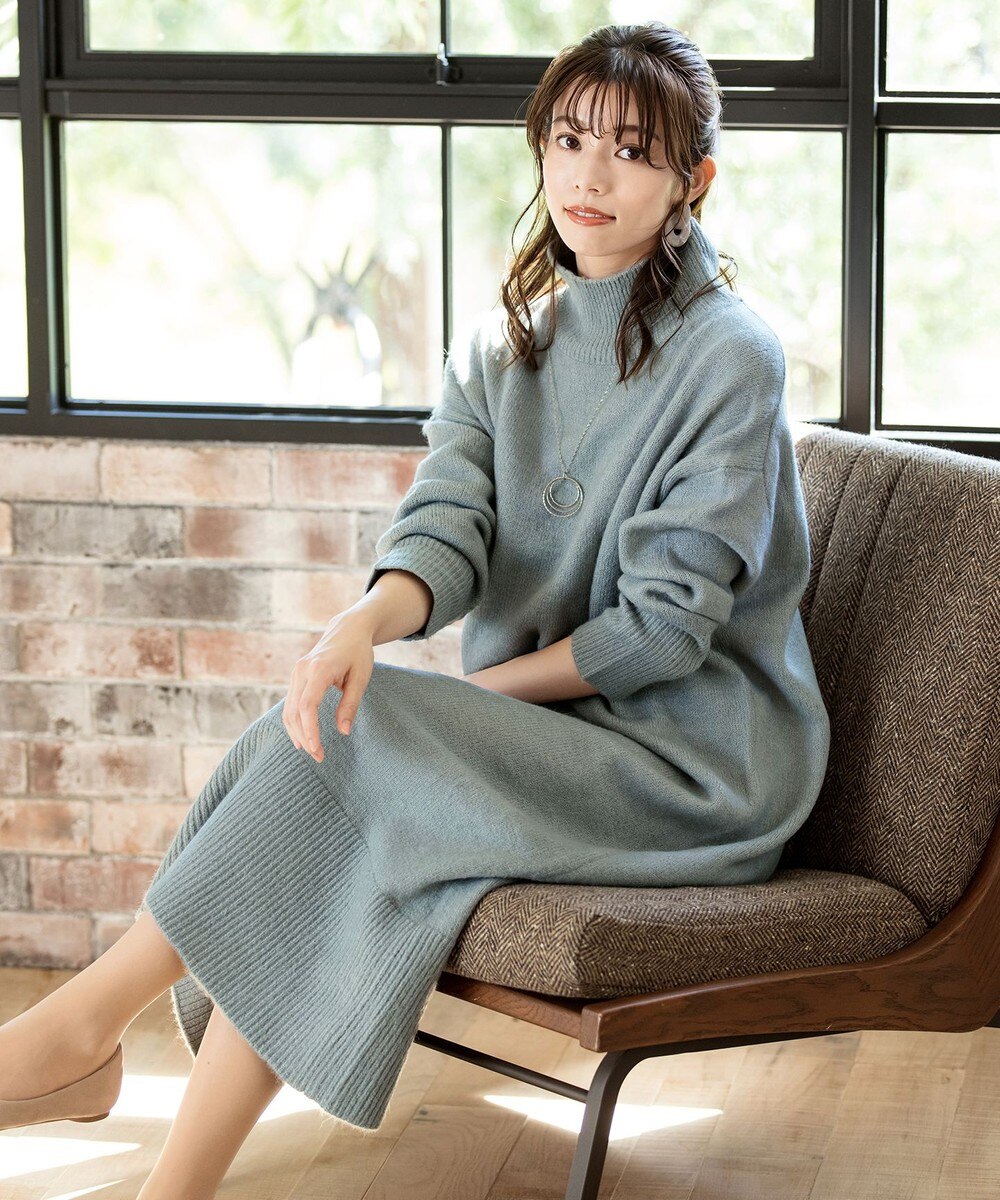 【洗える】柔らかな風合いのアルパカタッチニットワンピース