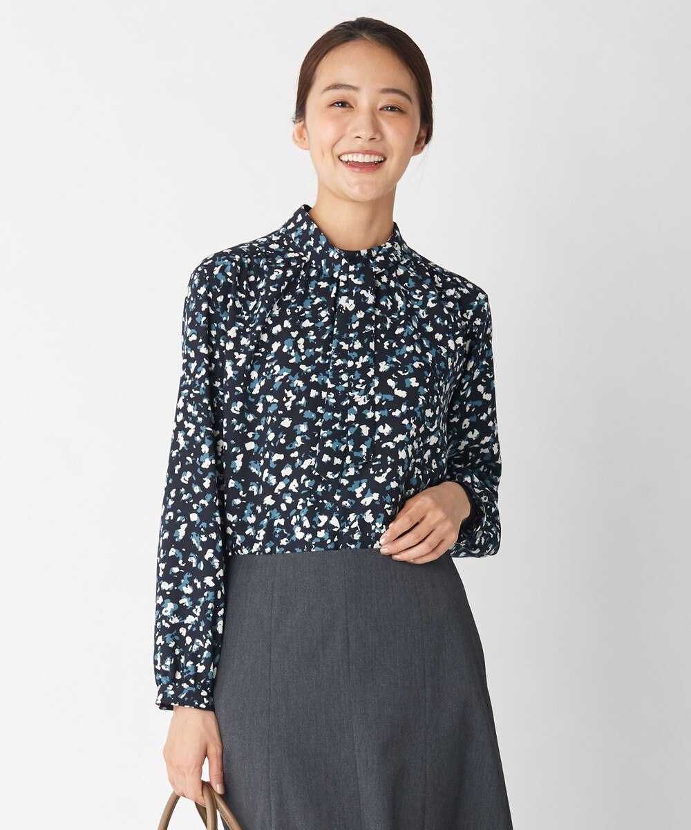 【オンワード】 J.PRESS LADIES>トップス 【洗える】ポリエステル バックサテングラフィックパターン ブラウス ネイビー F レディース 【送料無料】