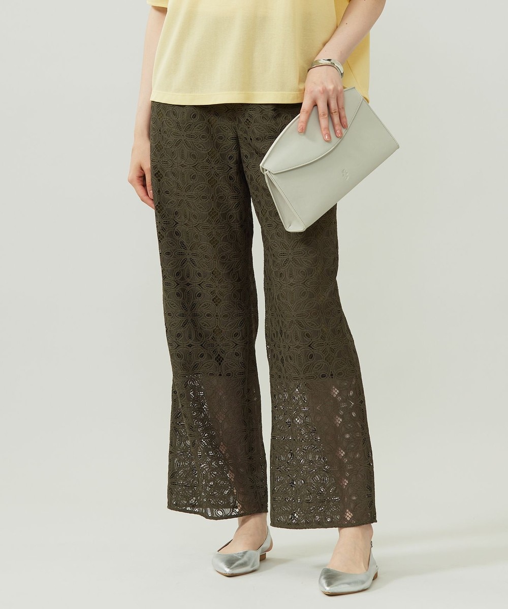 【オンワード】 自由区>パンツ 【カタログ掲載・洗える】フラワータイルレース パンツ ダークオリーブ 40 レディース 【オンワード】 自由区>パンツ 【カタログ掲載・洗える】フラワータイルレース パンツ ダークオリーブ 40 レディース