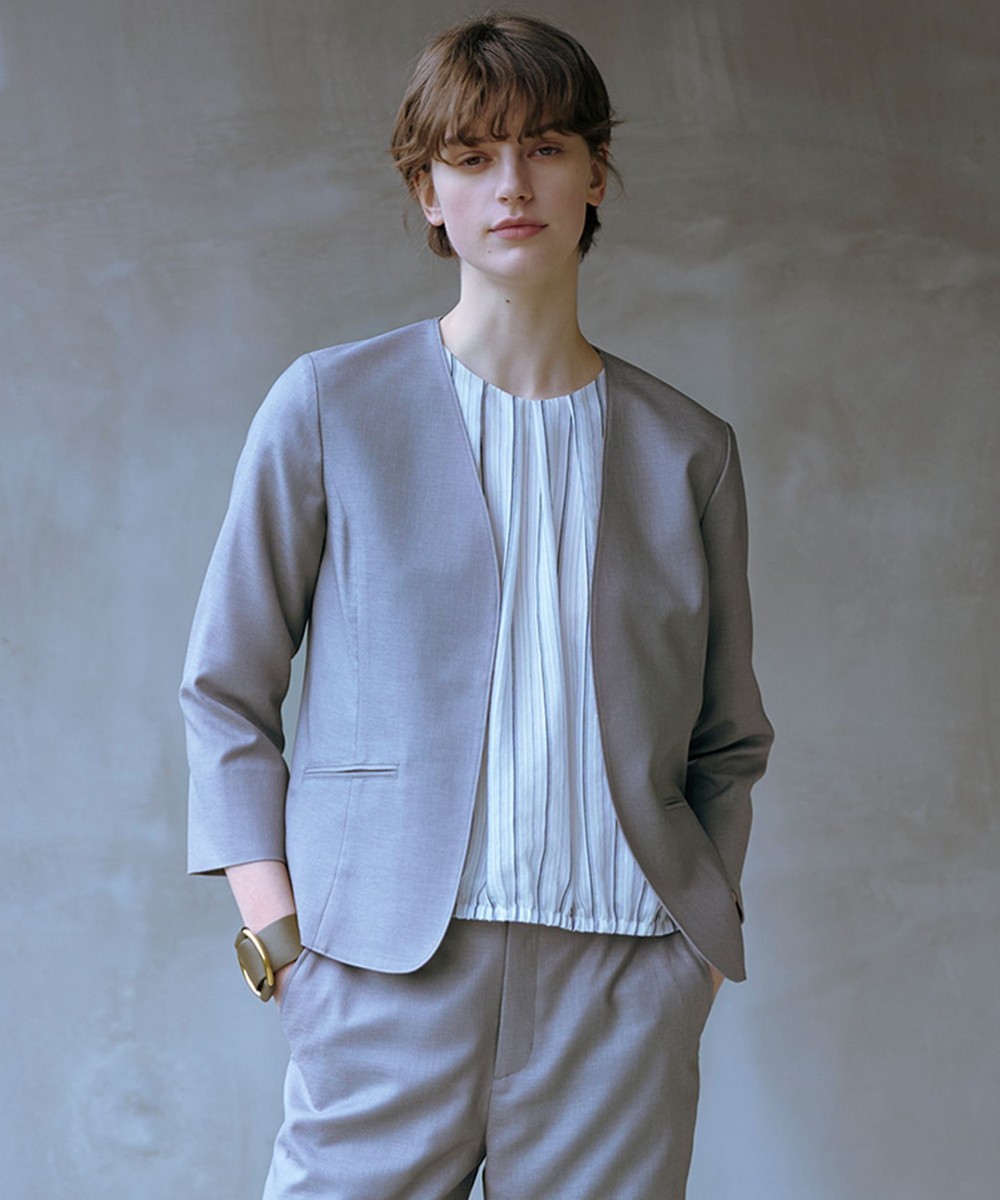 【オンワード】 J.PRESS LADIES>ジャケット/アウター 【セットアップ対応・洗える・UVケア・吸水速乾】OXIJEWELストレッチ ノーカラー ジャケット グレー 9 レディース 【オンワード】 J.PRESS LADIES>ジャケット/アウター 【セットアップ対応・洗える・UVケア・吸水速乾】OXIJEWELストレッチ ノーカラー ジャケット グレー 9 レディース