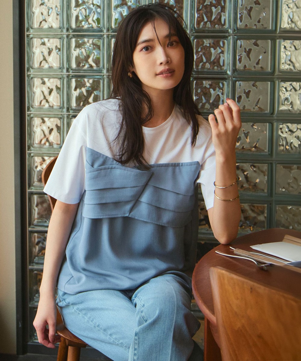 【オンワード】 23区 L(大きいサイズ)>トップス 【WEB限定カラーあり/洗える】スムースデザイン コンビ カットソー スカイブルー 46 レディース 【オンワード】 23区 L(大きいサイズ)>トップス 【WEB限定カラーあり/洗える】スムースデザイン コンビ カットソー スカイブルー 46 レディース