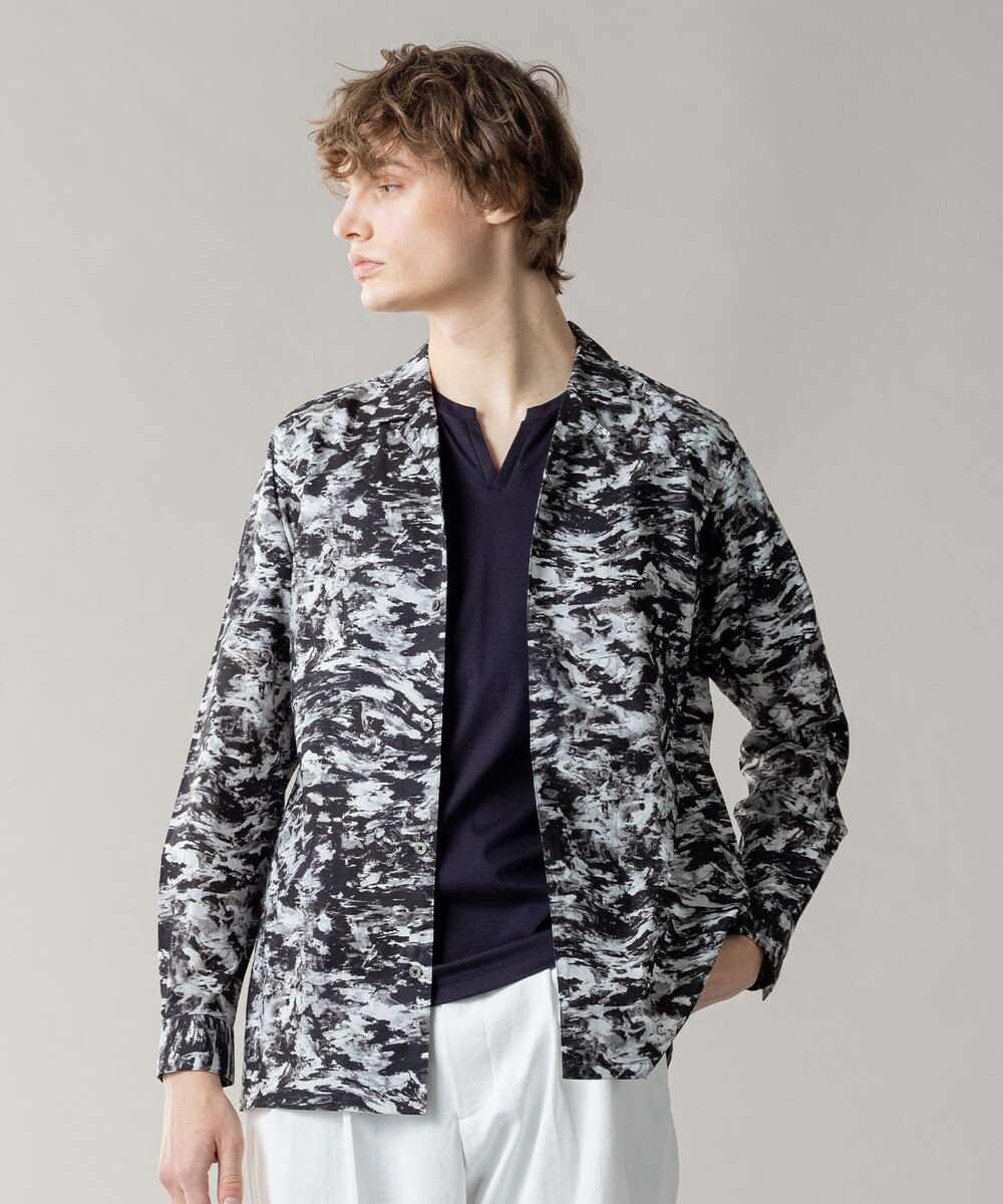 【オンワード】 JOSEPH MEN>トップス ブラッシュドペイント オープンカラーシャツ ブラック 50 メンズ 【送料無料】