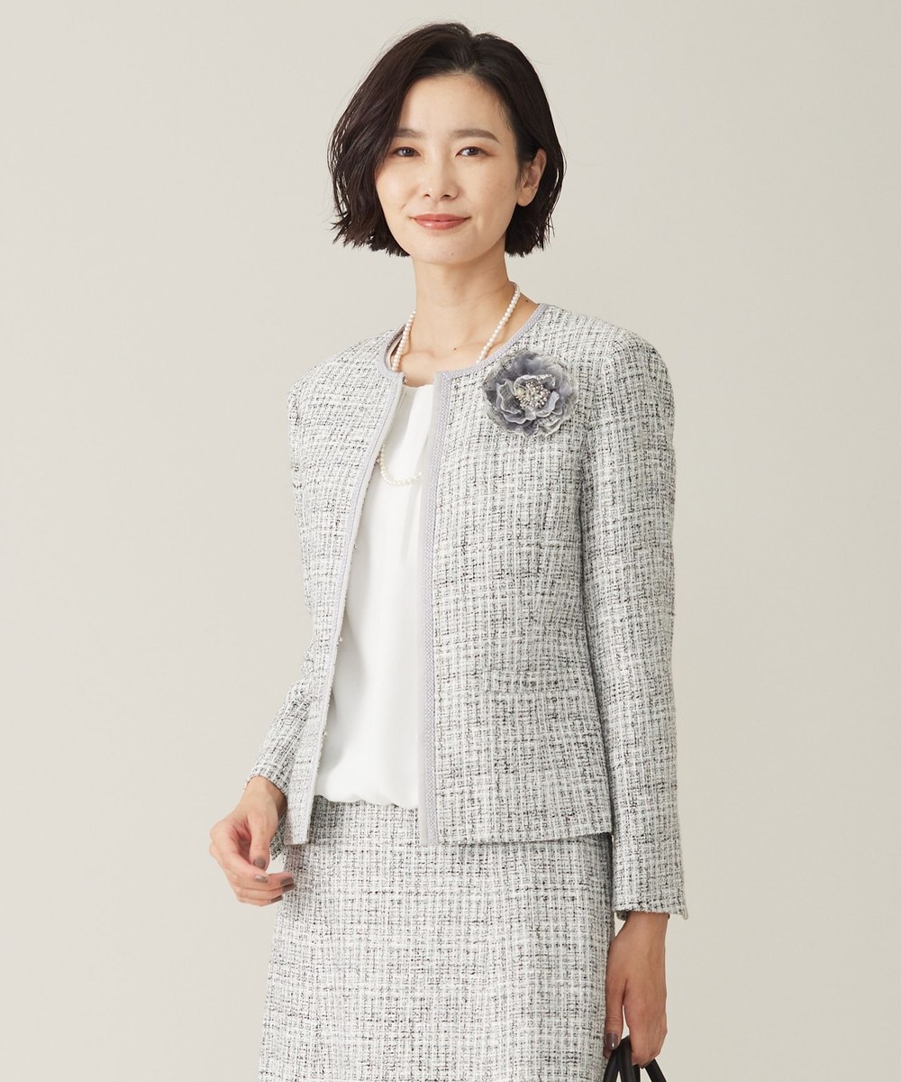 【オンワード】 J.PRESS LADIES>ジャケット/アウター 【セットアップ対応】ファンシーツイード ノーカラー ジャケット ホワイト 7 レディース 【オンワード】 J.PRESS LADIES>ジャケット/アウター 【セットアップ対応】ファンシーツイード ノーカラー ジャケット ホワイト 7 レディース
