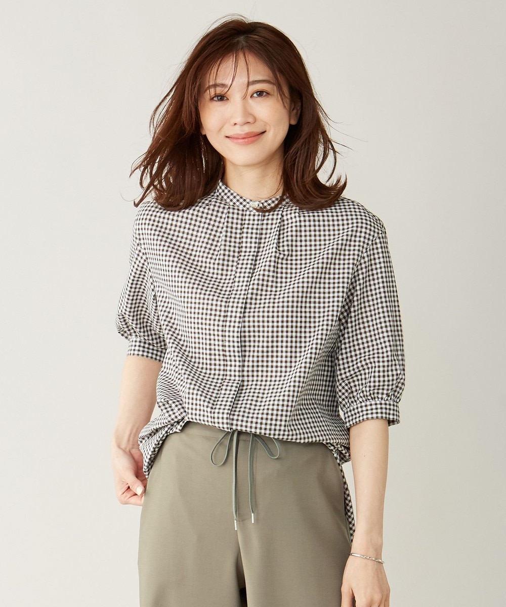 【オンワード】 J.PRESS LADIES S>トップス 【洗える】BEZ コットンリネン ギンガム チュニック ブラウス ライトグリーン P5 レディース 【送料無料】