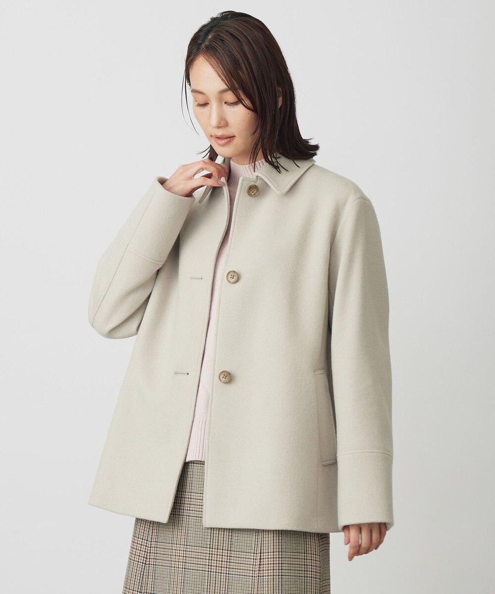 【オンワード】 J.PRESS LADIES L（大きいサイズ）>ジャケット/アウター ショートビーバー ショート丈 ステンカラー コート ベージュ T13 レディース