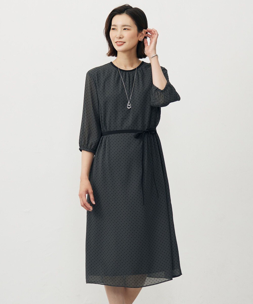 【オンワード】 J.PRESS LADIES>ワンピース 【洗える】ドットフロッキープリント ワンピース スレートベース 9 レディース 【オンワード】 J.PRESS LADIES>ワンピース 【洗える】ドットフロッキープリント ワンピース スレートベース 9 レディース