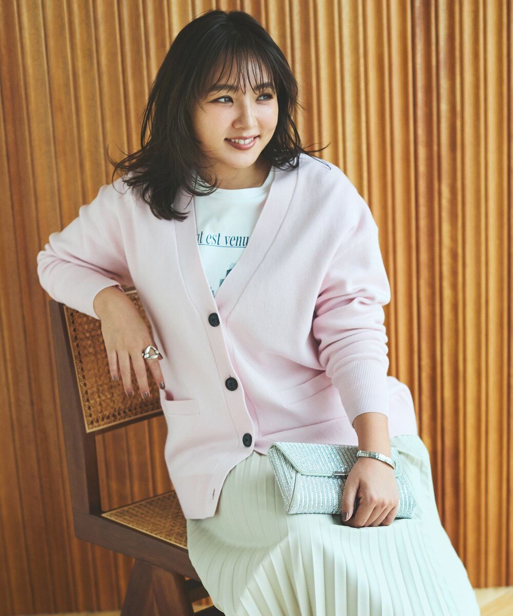 【オンワード】 UNFILO L（大きいサイズ）>トップス 【野呂佳代さん着用】コットンカシミヤニット Vネックカーディガン ピンク XL レディース