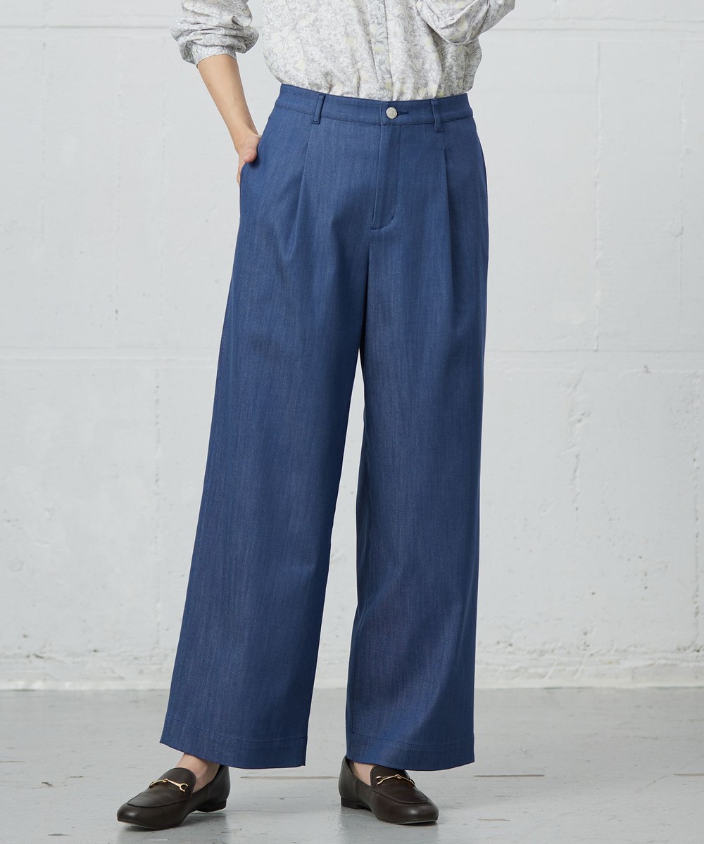 【オンワード】 J.PRESS LADIES>パンツ 【洗える】セルロースシャンブレー ワイド パンツ ブルー 9 レディース 【オンワード】 J.PRESS LADIES>パンツ 【洗える】セルロースシャンブレー ワイド パンツ ブルー 9 レディース