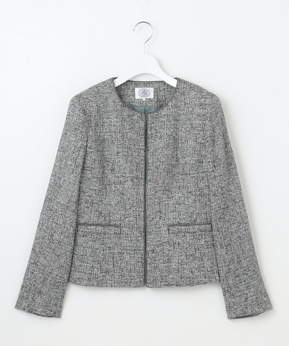 【オンワード】 J.PRESS LADIES S（小さいサイズ）>ジャケット/アウター 【セットアップ対応】Light Tweed ノーカラー ジャケット ブラックMIX P7 レディース