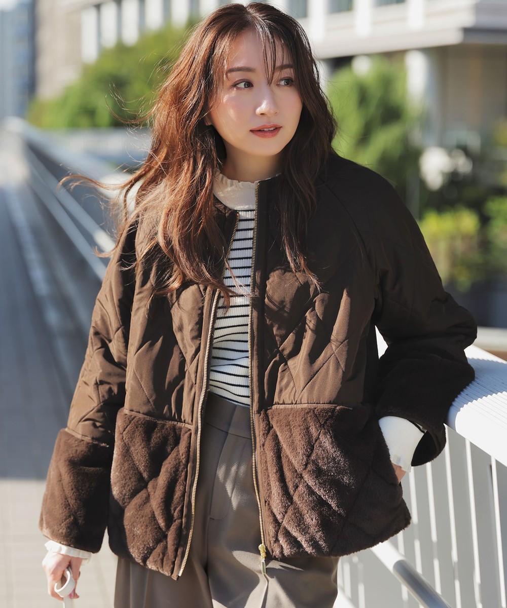 【オンワード】 ANY SIS>ジャケット/アウター フェイクファーコンビキルティング アウター ブラウン L レディース 【オンワード】 ANY SIS>ジャケット/アウター フェイクファーコンビキルティング アウター ブラウン L レディース