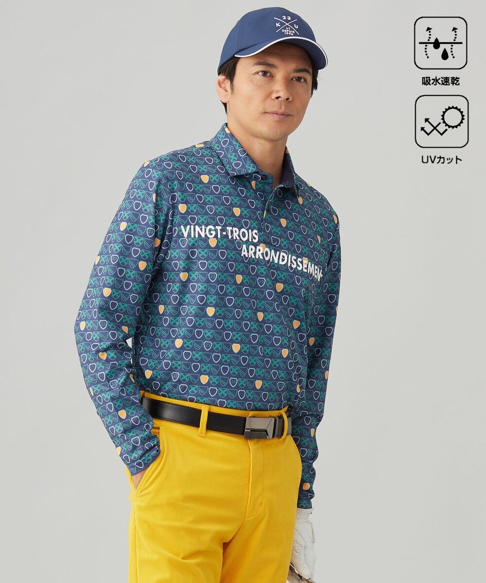 【オンワード】 23区GOLF>トップス 【MEN】【吸水速乾/UVカット】エンブレム柄ポロシャツ ネイビー M メンズ