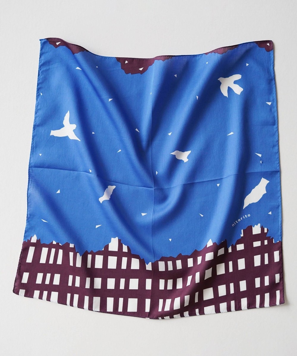 【オンワード】 nitorito>ファッション雑貨 【ギフトパッケージ & ステッカー付】forest ハンカチ スカーフ blue x brown F レディース