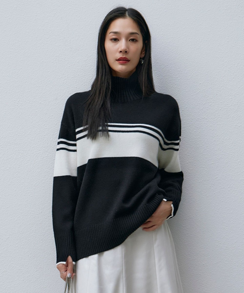 【オンワード】 ICB>トップス 【CLASSY.1月号掲載・洗える】ソフトカシミヤミックス 配色ボーダーハイネックニット ブラック柄 XS レディース 【オンワード】 ICB>トップス 【CLASSY.1月号掲載・洗える】ソフトカシミヤミックス 配色ボーダーハイネックニット ブラック柄 XS レディース